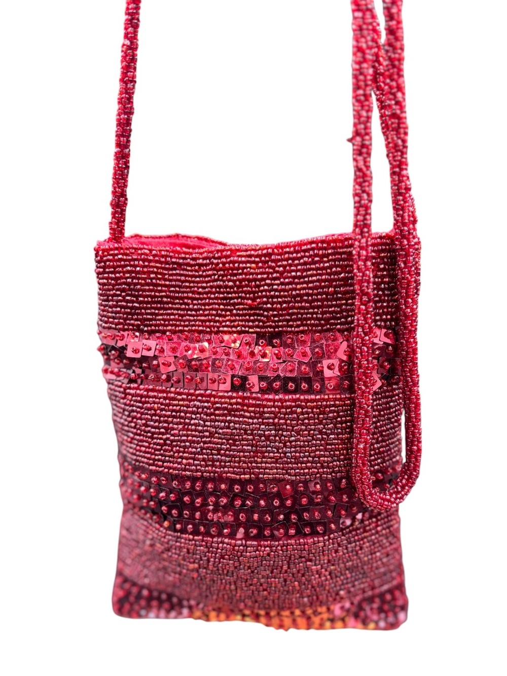 Avenue Red Beaded Sequin Mini Crossbody Evening Bag Purse